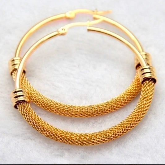 Grid Plating Stainless Steel Titanium Steel Hoop Earrings